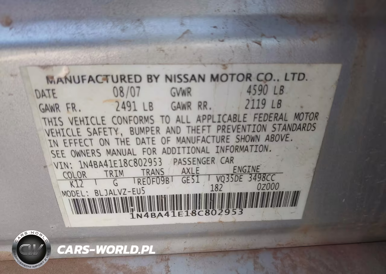 2008 Nissan Maxima 3.5 Se VIN:1N4BA41E18C802953 - 9