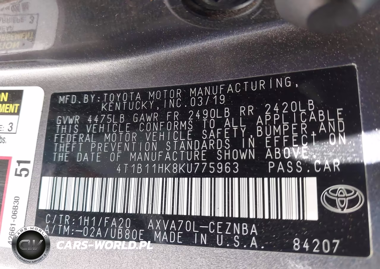 2019 Toyota Camry Le VIN:4T1B11HK8KU775963 - 9