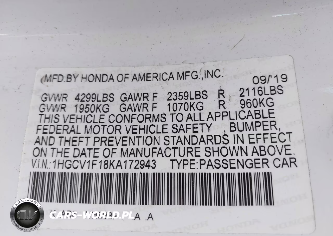 2019 Honda Accord Lx VIN:1HGCV1F18KA172943 - 9