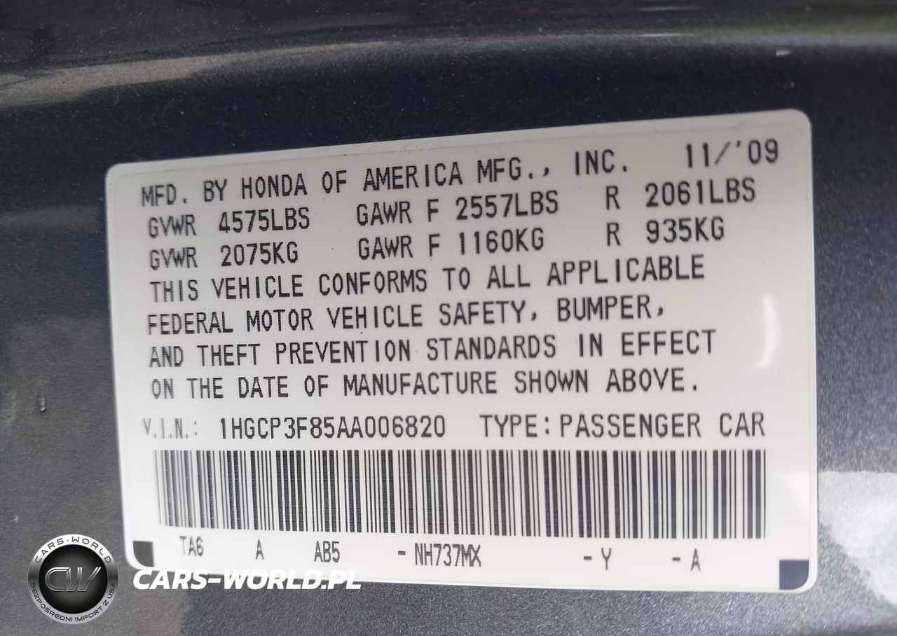 2010 Honda Accord 3.5 Ex-L VIN:1HGCP3F85AA006820 - 9