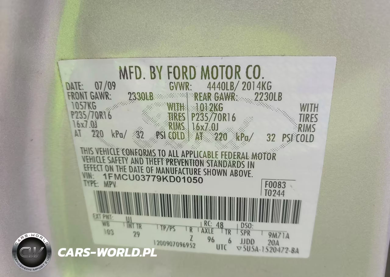 2009 Ford Escape Xlt VIN:1FMCU03779KD01050 - 9