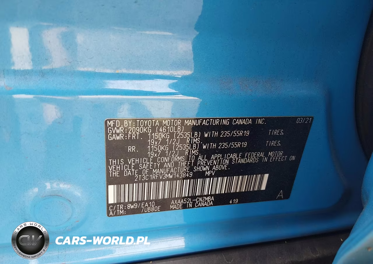 2021 Toyota Rav4 Xle Premium VIN:2T3C1RFV3MW143849 - 9