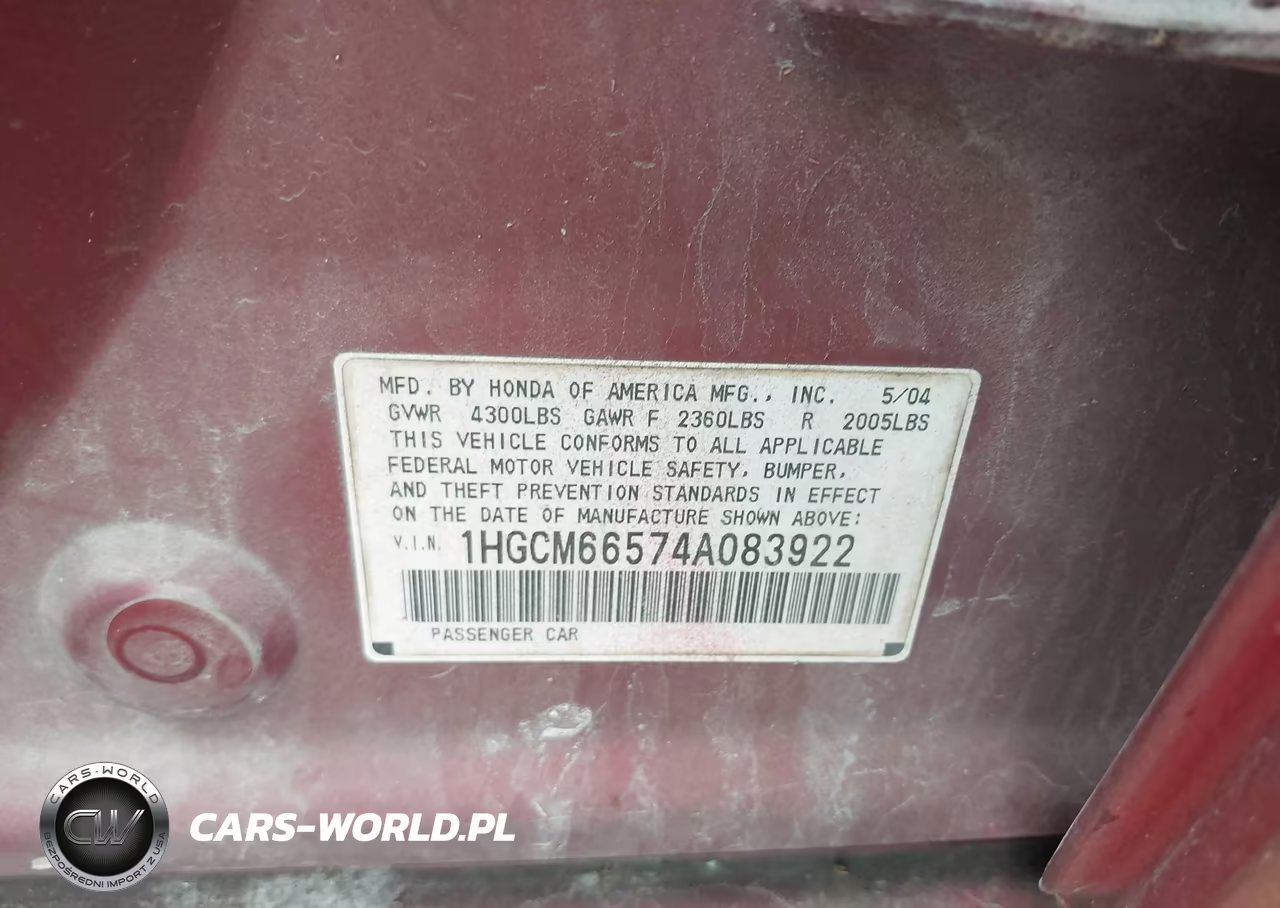 2004 Honda Accord 3.0 Ex VIN:1HGCM66574A083922 - 9