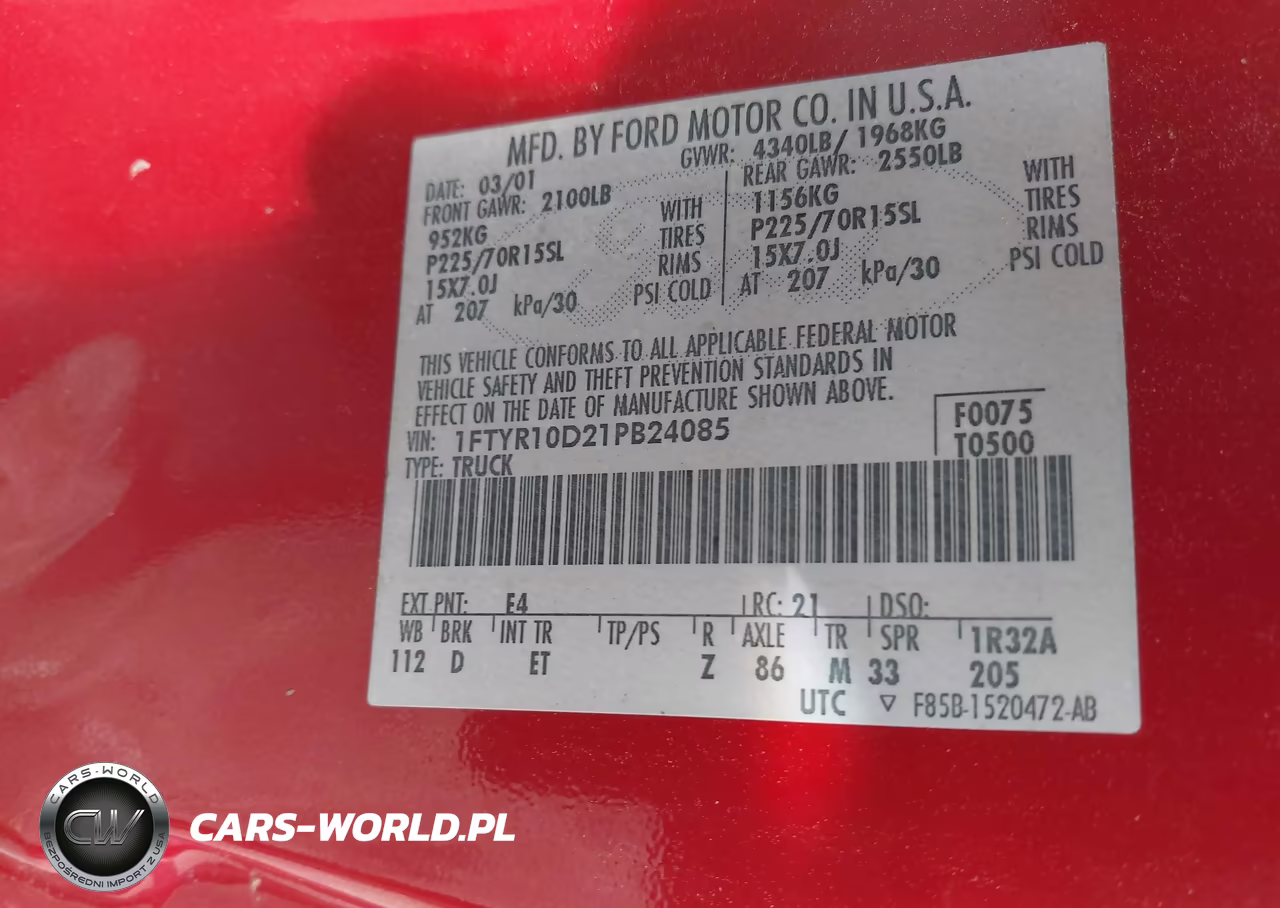 2001 Ford Ranger Xl-Xlt VIN:1FTYR10D21PB24085 - 9
