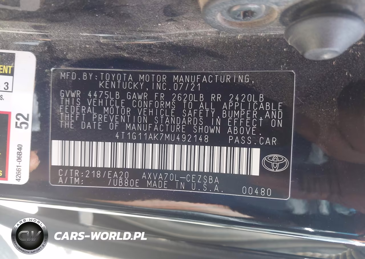 2021 Toyota Camry Se VIN:4T1G11AK7MU492148 - 9