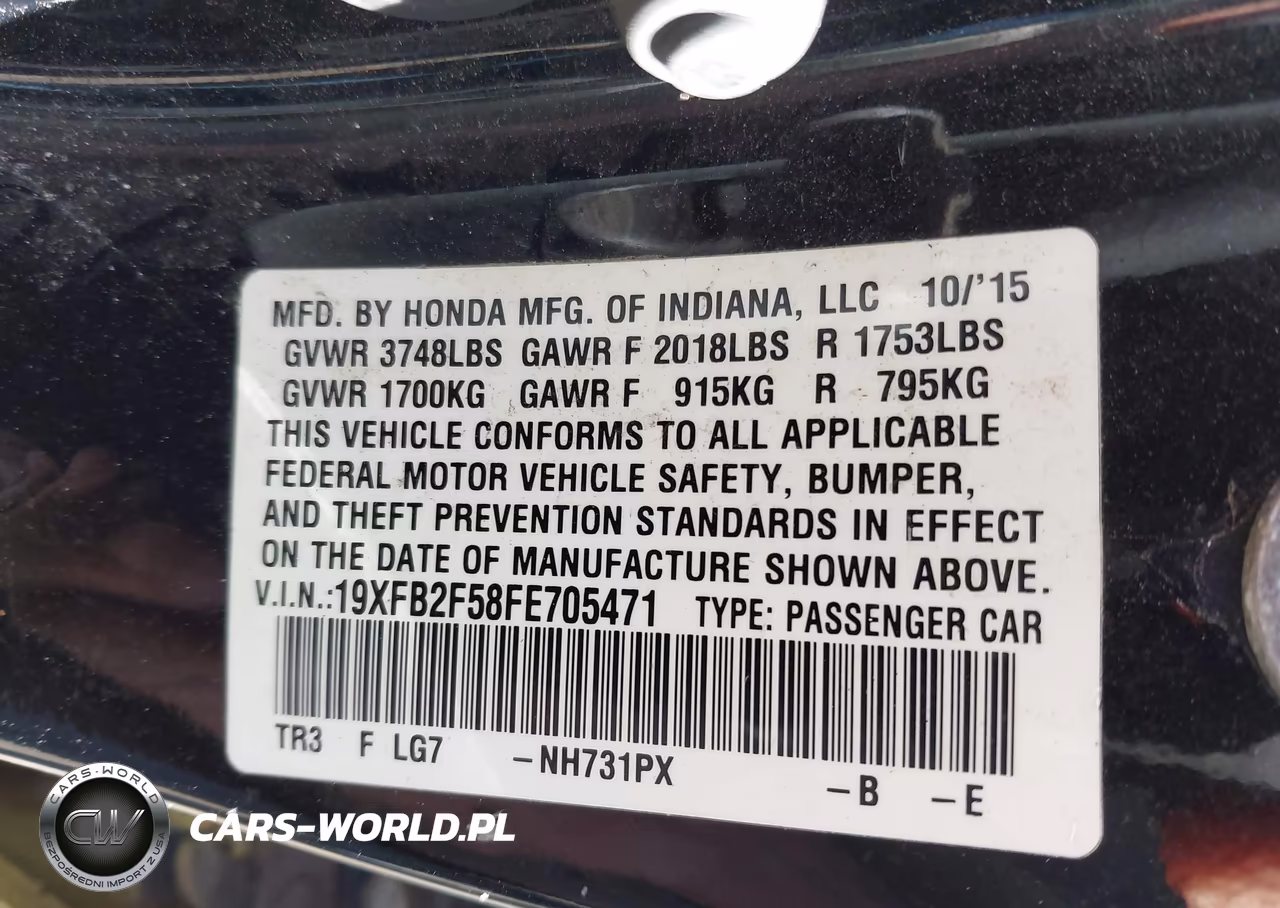 2015 Honda Civic Lx VIN:19XFB2F58FE705471 - 9