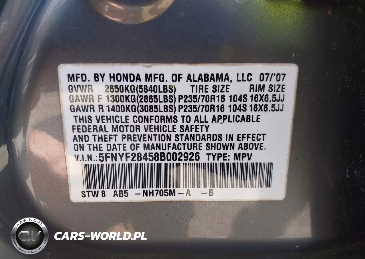 2008 Honda Pilot Ex VIN:5FNYF28458B002926 - 9