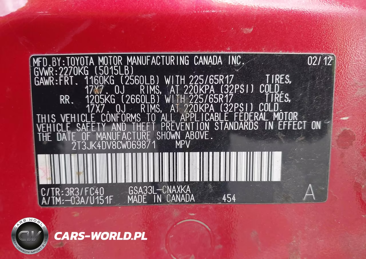 2012 Toyota Rav4 Base V6 VIN:2T3JK4DV8CW069871 - 9