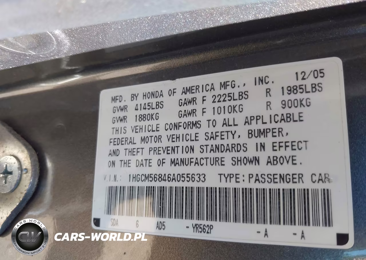 2006 Honda Accord 2.4 Ex VIN:1HGCM56846A055633 - 9