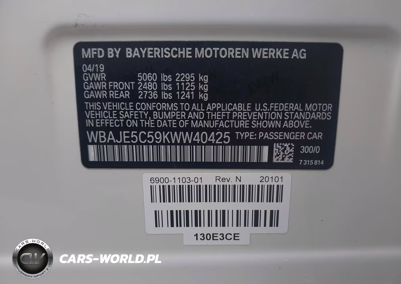 2019 BMW 540I VIN:WBAJE5C59KWW40425 - 9