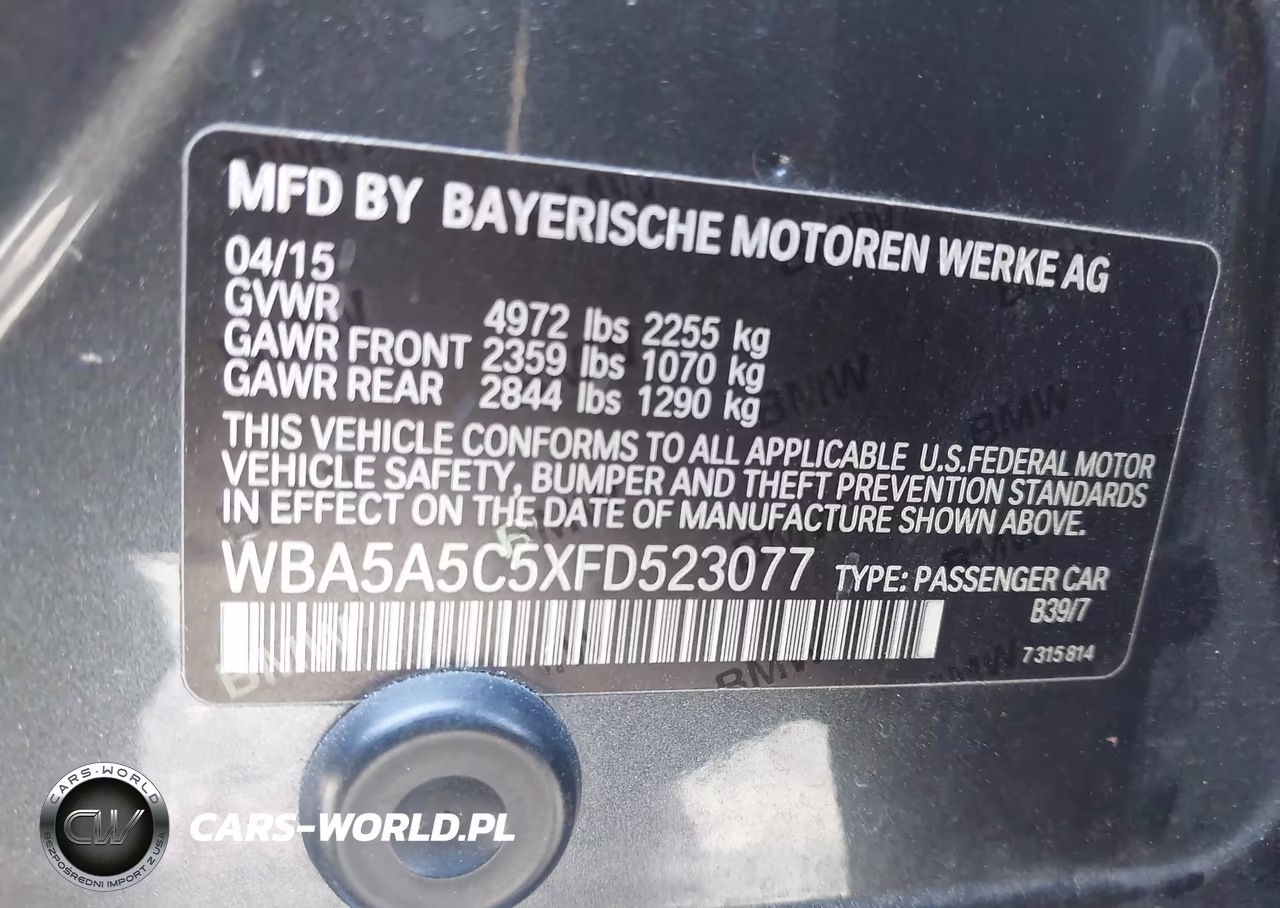 2015 BMW 528I VIN:WBA5A5C5XFD523077 - 9