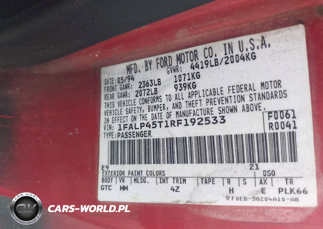 1994 Ford Mustang Gt VIN:1FALP45T1RF192533 - 9