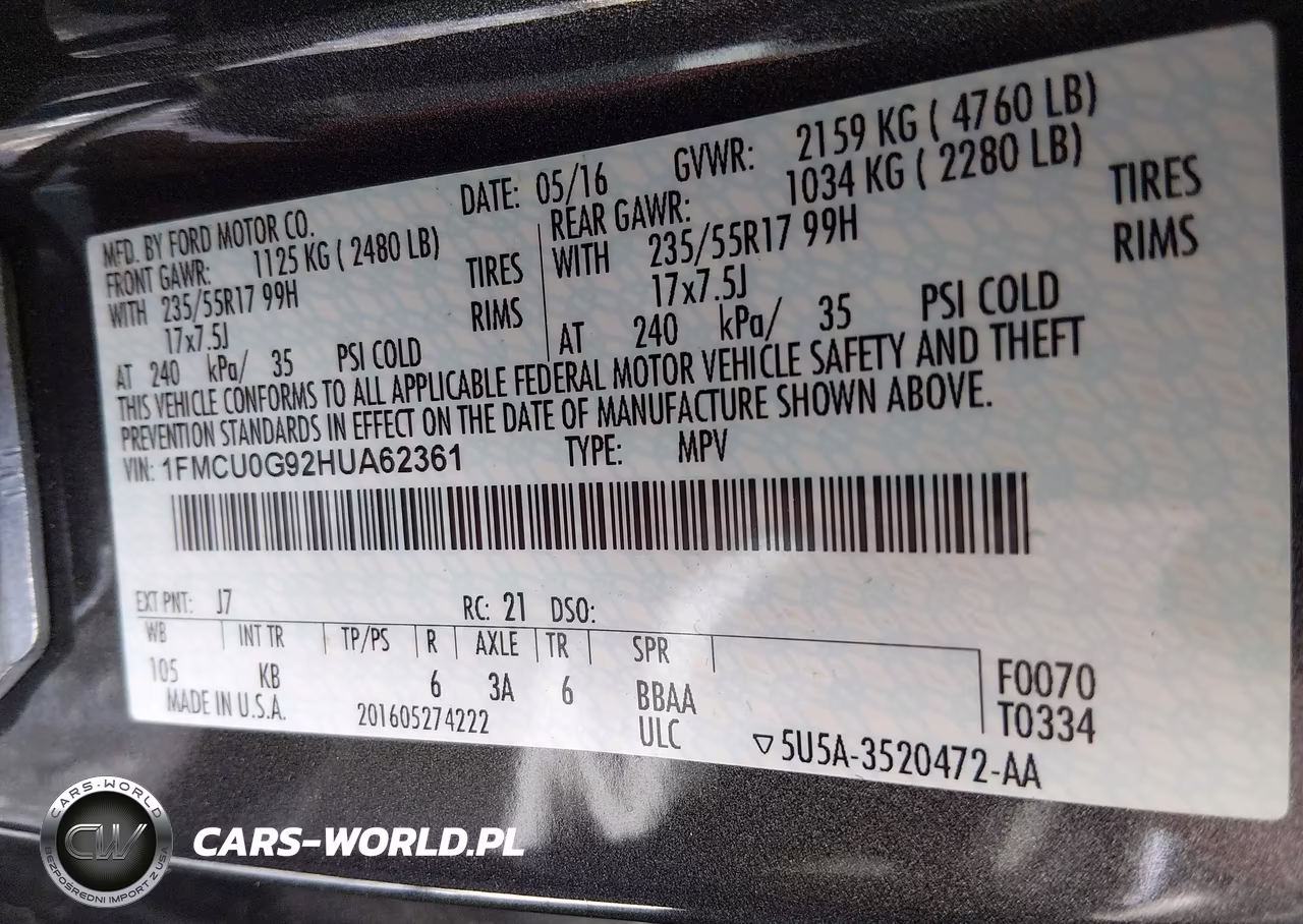 2017 Ford Escape Se VIN:1FMCU0G92HUA62361 - 9