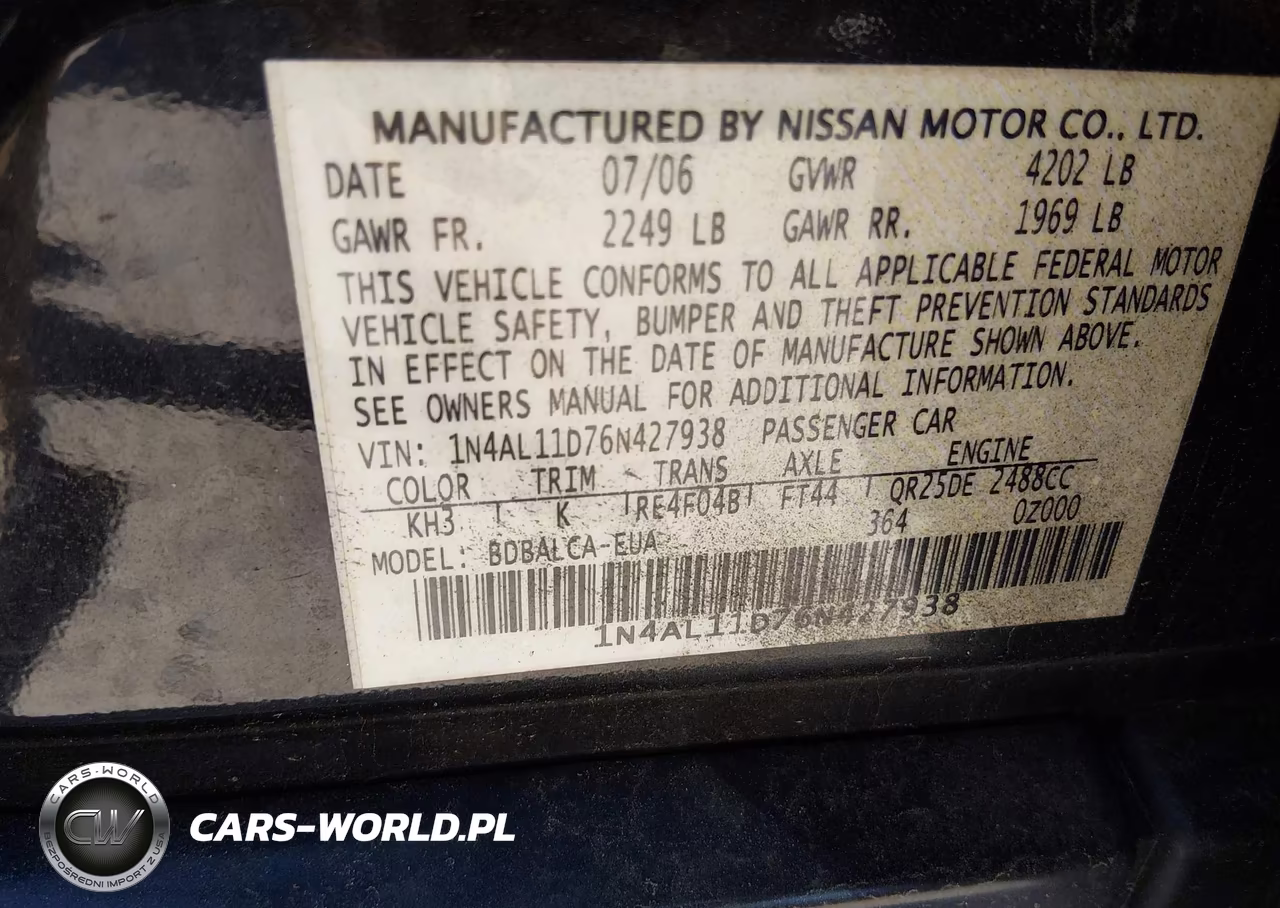 2006 Nissan Altima 2.5 S VIN:1N4AL11D76N427938 - 9