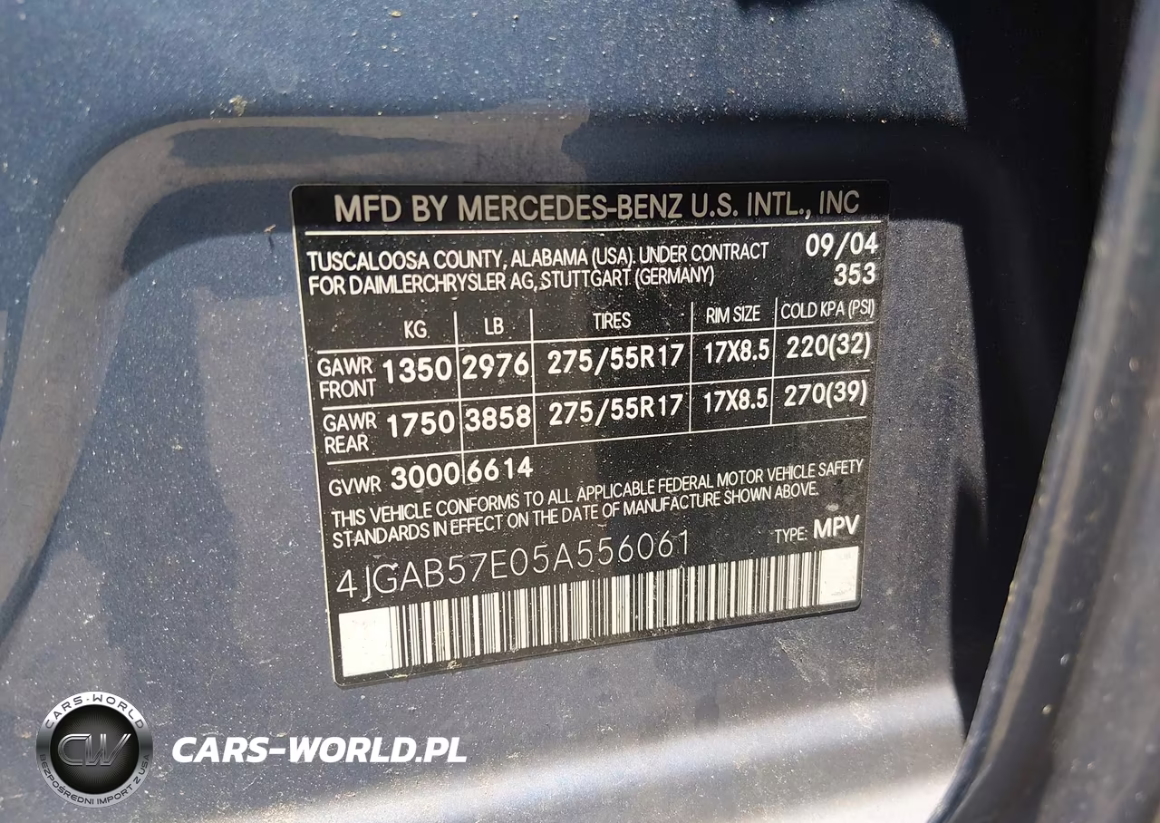 2005 Mercedes-Benz Ml 350 4Matic VIN:4JGAB57E05A556061 - 9
