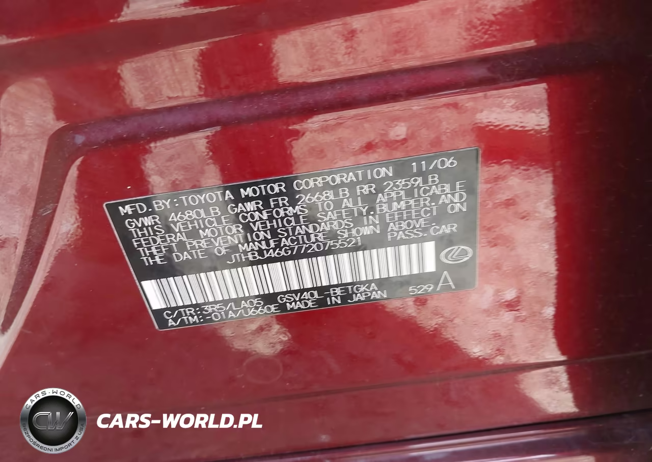 2007 Lexus Es 350 VIN:JTHBJ46G772075521 - 9