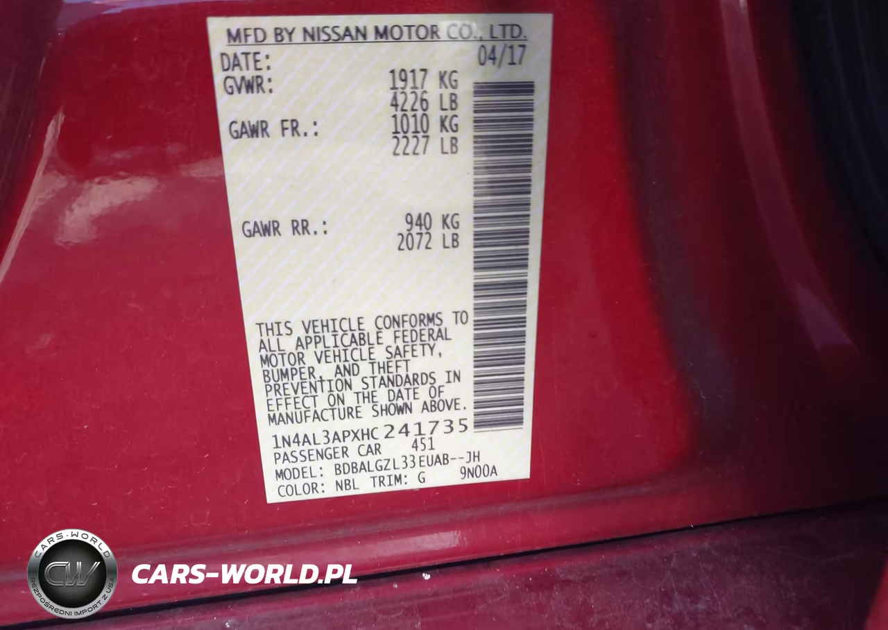 2017 Nissan Altima 2.5 S VIN:1N4AL3APXHC241735 - 9