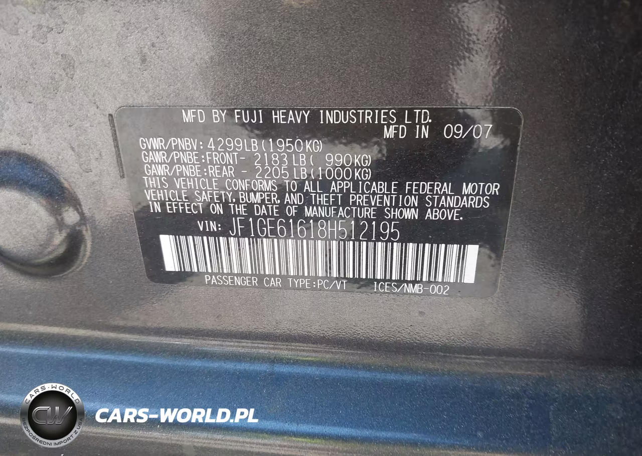 2008 Subaru Impreza (Natl) I W-Premium Pkg VIN:JF1GE61618H512195 - 9