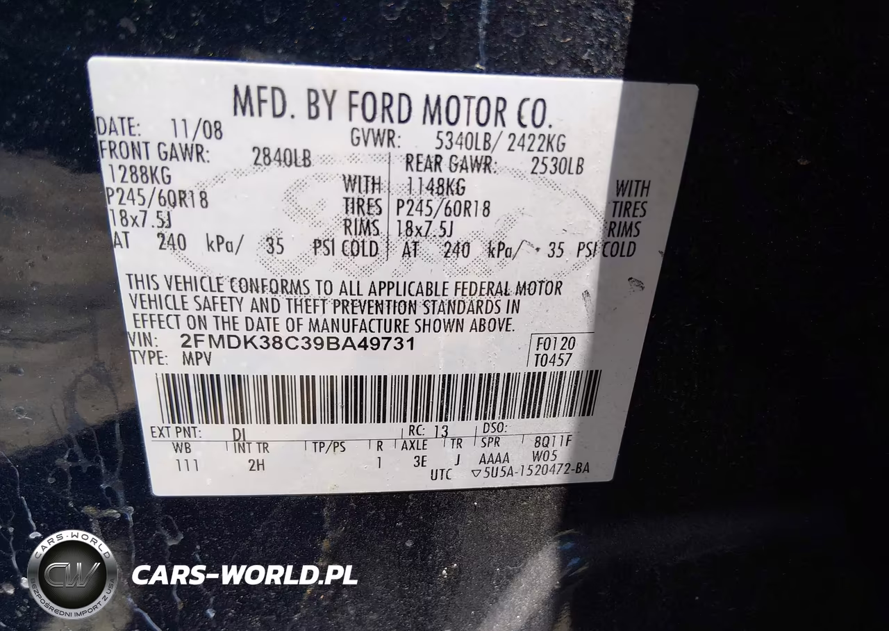 2009 Ford Edge Sel VIN:2FMDK38C39BA49731 - 9