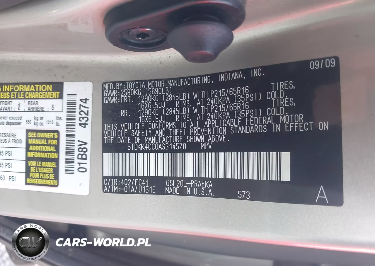 2010 Toyota Sienna Le VIN:5TDKK4CC0AS314570 - 9