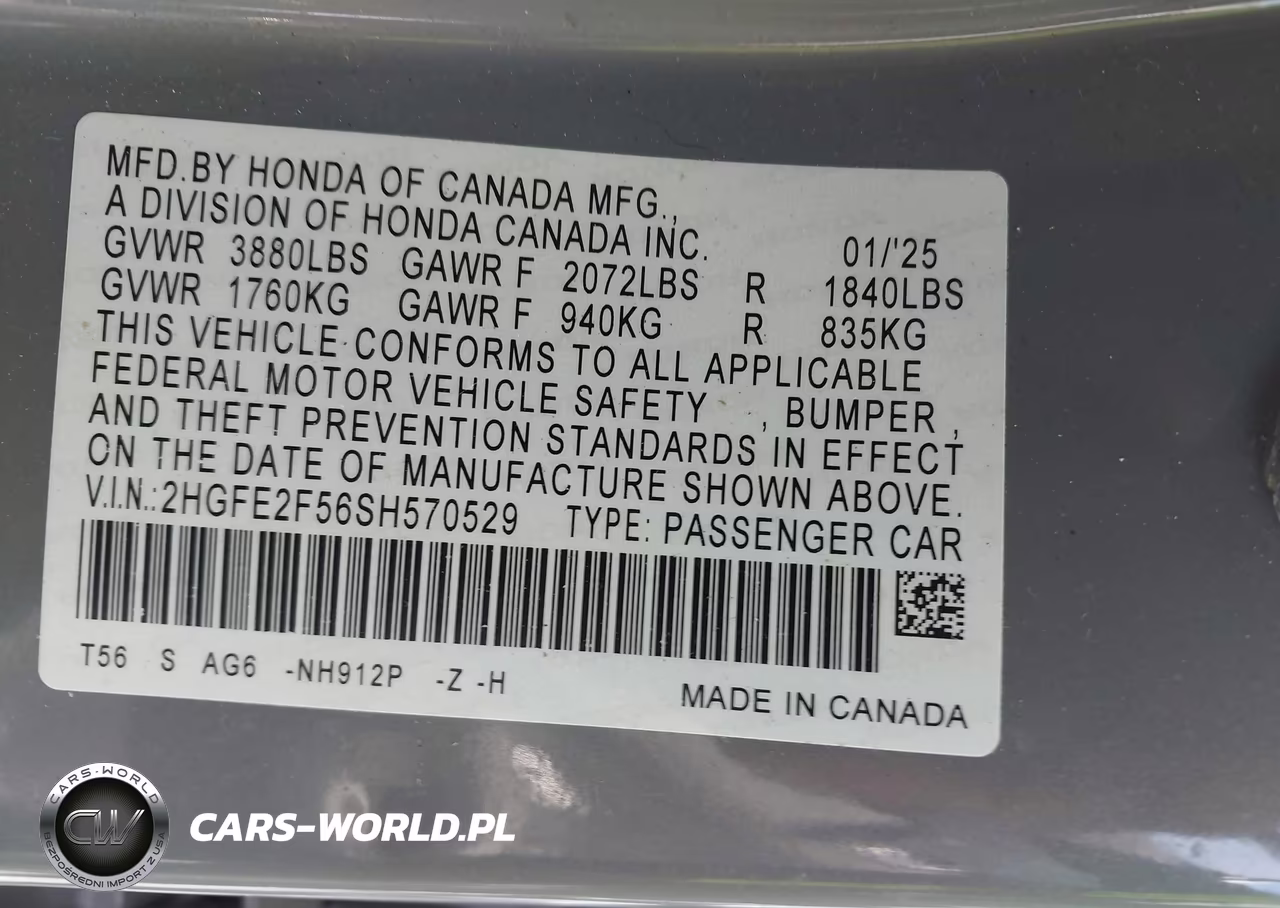 2025 Honda Civic Sport VIN:2HGFE2F56SH570529 - 9