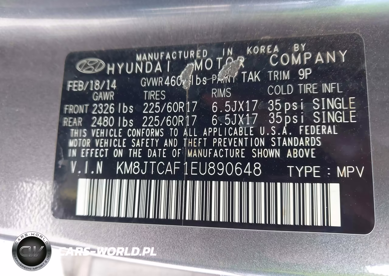 2014 Hyundai Tucson Gls VIN:KM8JTCAF1EU890648 - 9