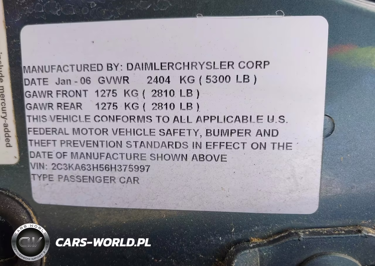 2006 Chrysler 300C VIN:2C3KA63H56H375997 - 9