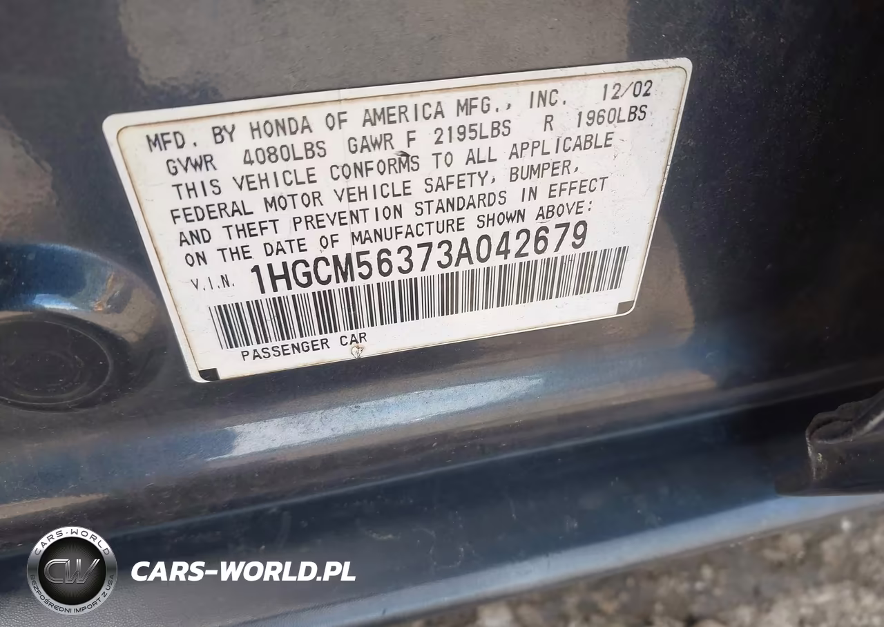 2003 Honda Accord 2.4 Lx VIN:1HGCM56373A042679 - 9
