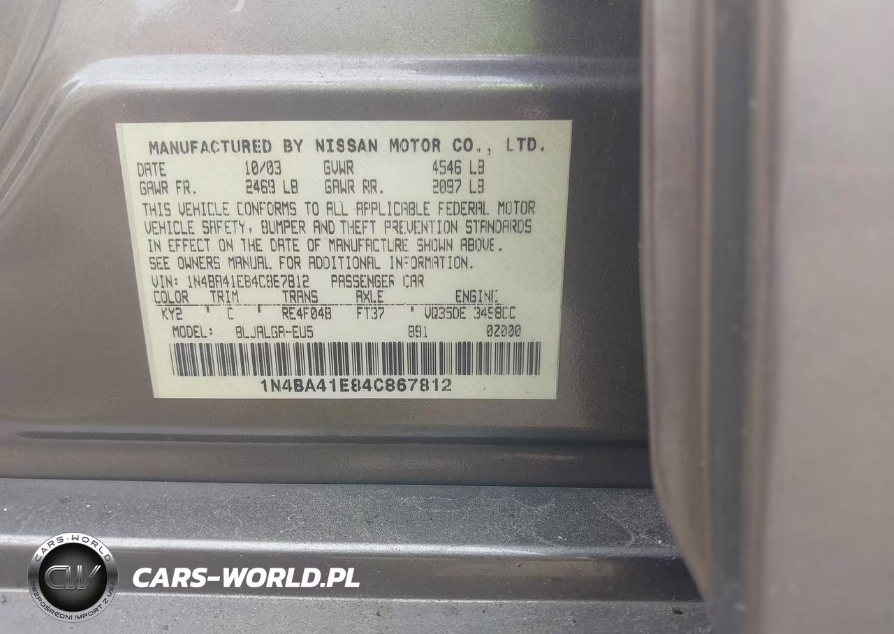 2004 Nissan Maxima 3.5 Sl VIN:1N4BA41E84C867812 - 9