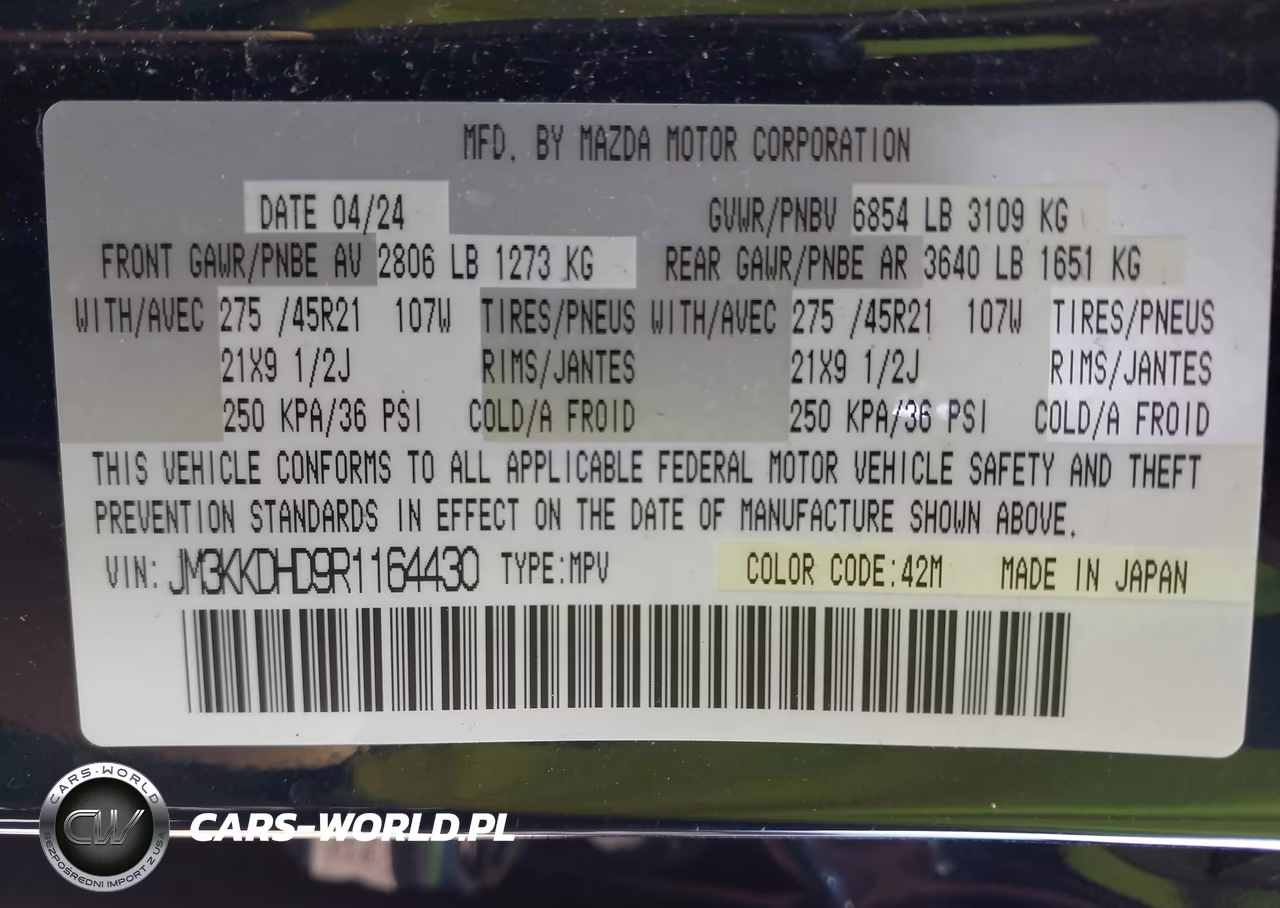 2024 Mazda Cx-90 3.3 Turbo Premium VIN:JM3KKDHD9R1164430 - 9