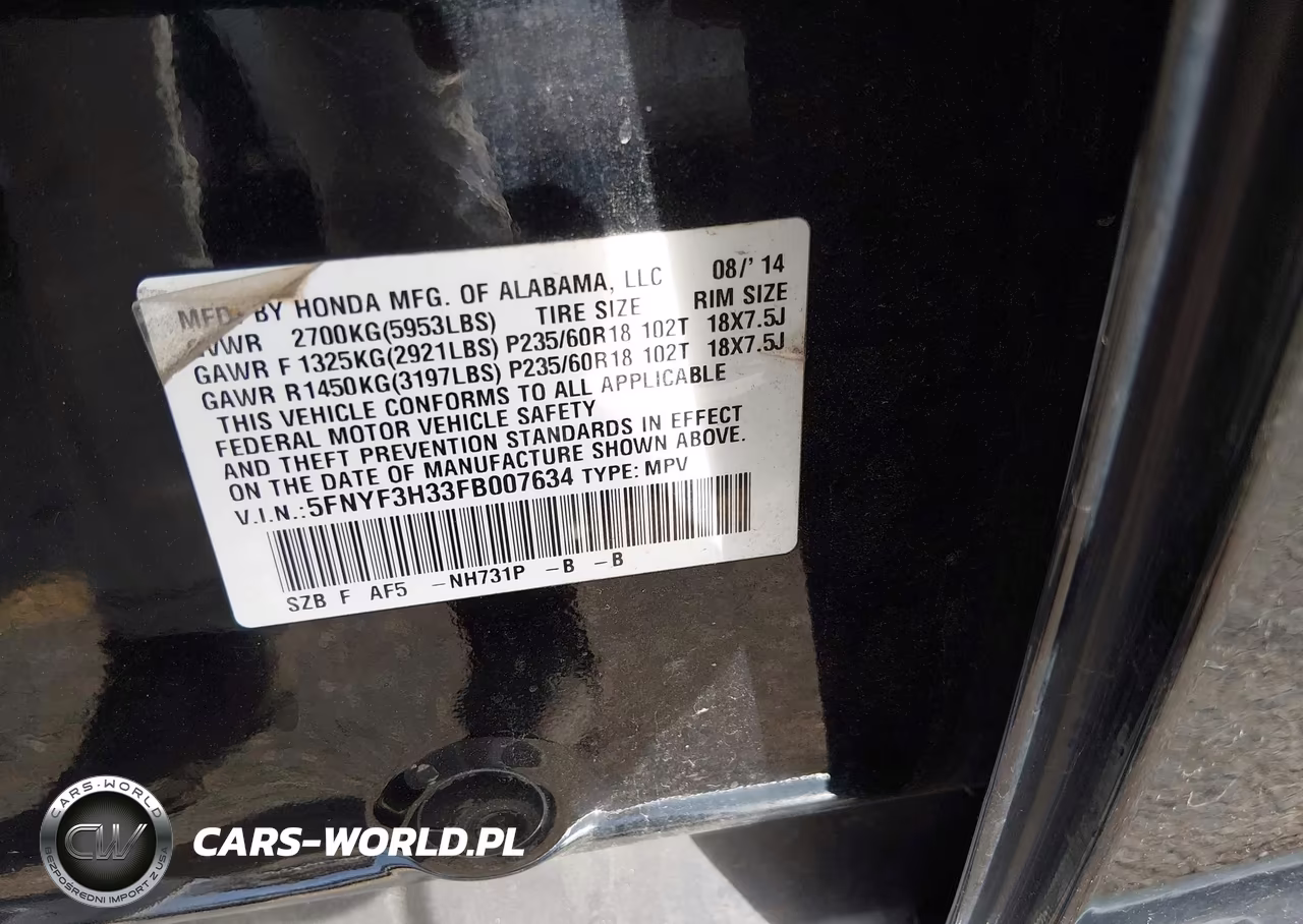 2015 Honda Pilot Se VIN:5FNYF3H33FB007634 - 9