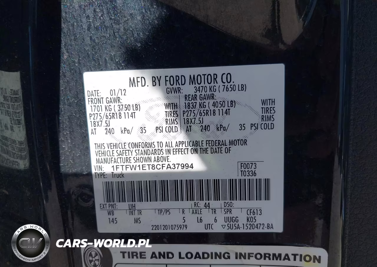2012 Ford F-150 Xlt VIN:1FTFW1ET8CFA37994 - 9