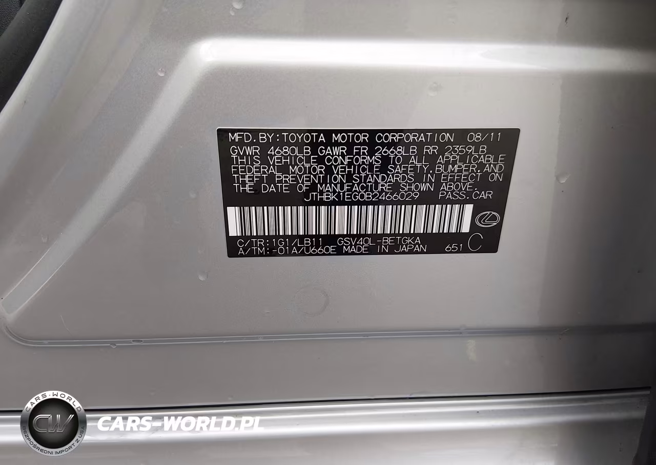 2011 Lexus Es 350 VIN:JTHBK1EG0B2466029 - 9