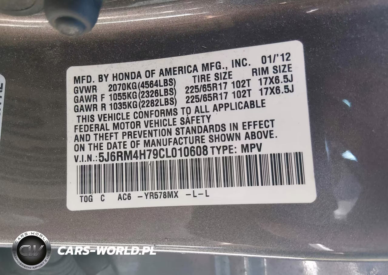 2012 Honda Cr-V Ex-L VIN:5J6RM4H79CL010608 - 9