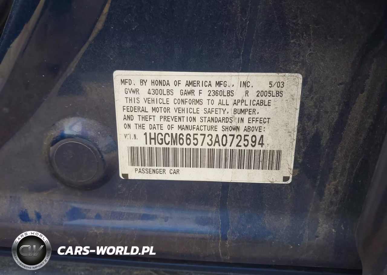 2003 Honda Accord 3.0 Ex VIN:1HGCM66573A072594 - 9
