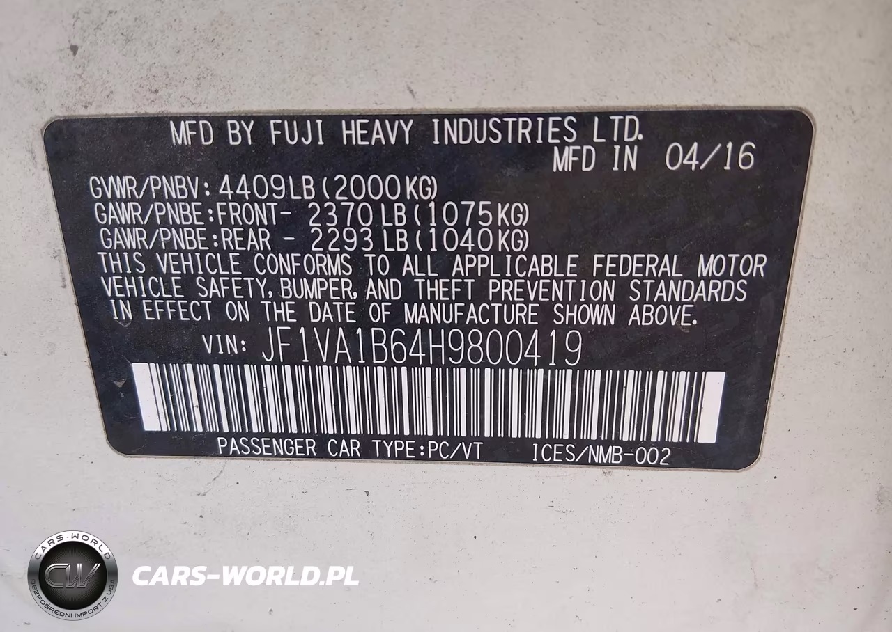 2017 Subaru Wrx VIN:JF1VA1B64H9800419 - 9