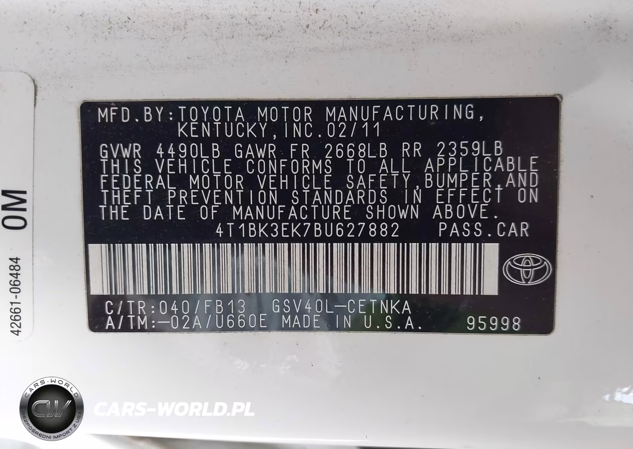 2011 Toyota Camry Le V6 VIN:4T1BK3EK7BU627882 - 9