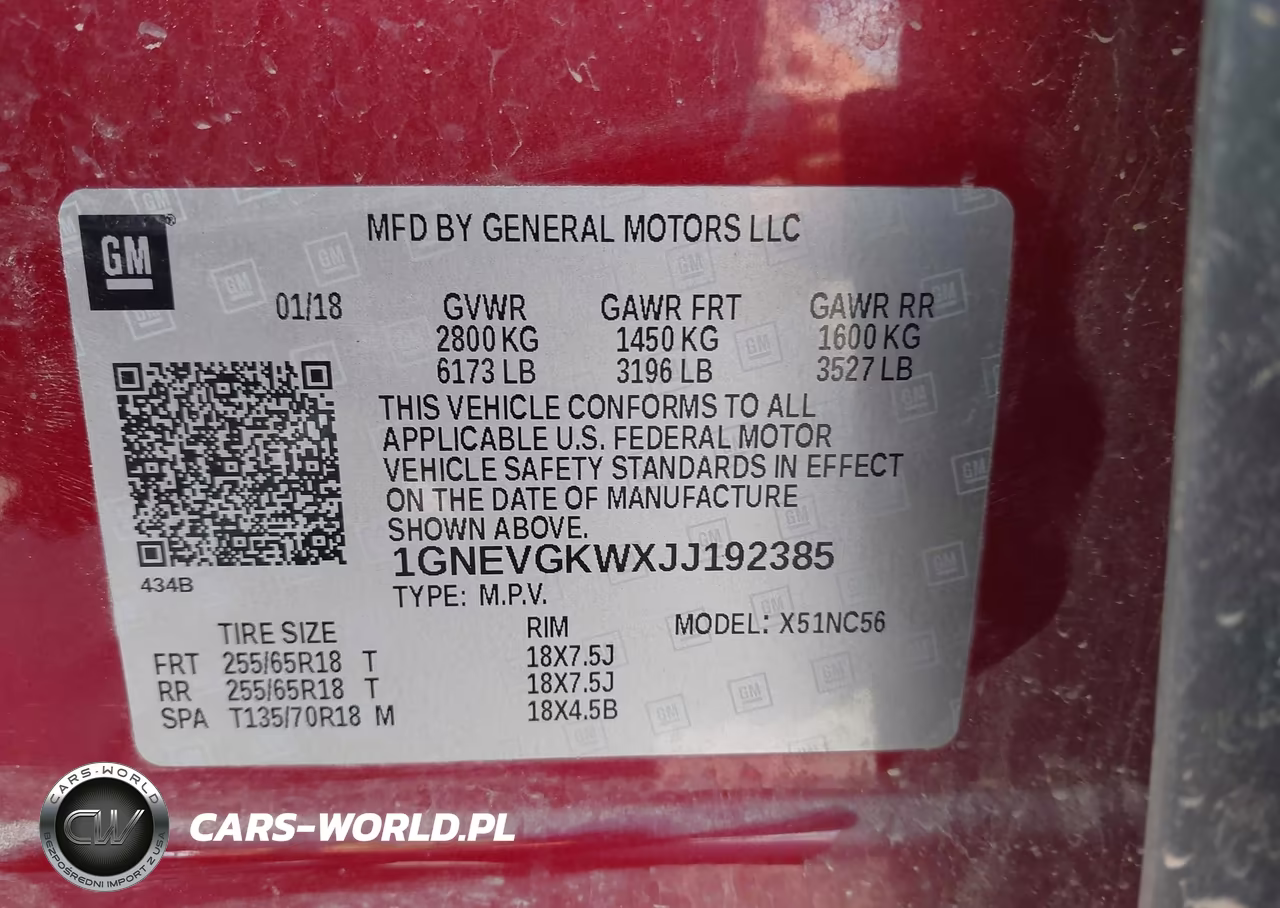 2018 Chevrolet Traverse 1Lt VIN:1GNEVGKWXJJ192385 - 9