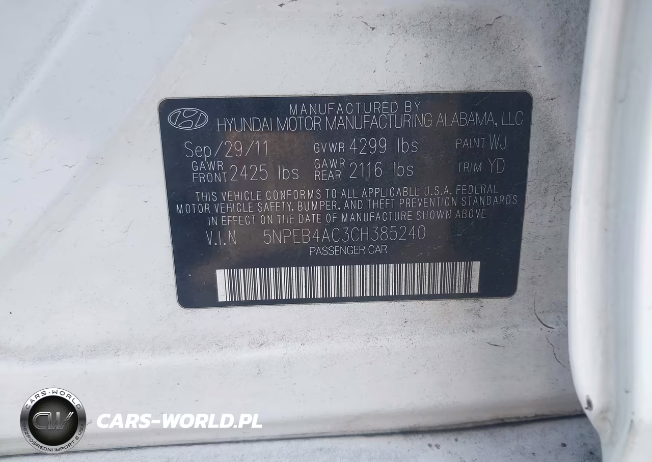 2012 Hyundai Sonata Gls VIN:5NPEB4AC3CH385240 - 9