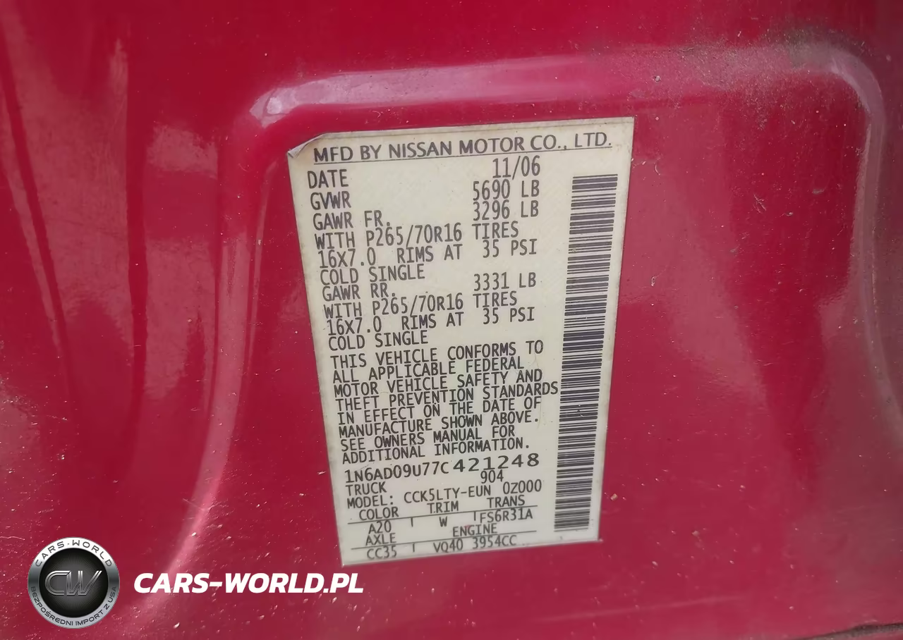 2007 Nissan Frontier Se VIN:1N6AD09U77C421248 - 9