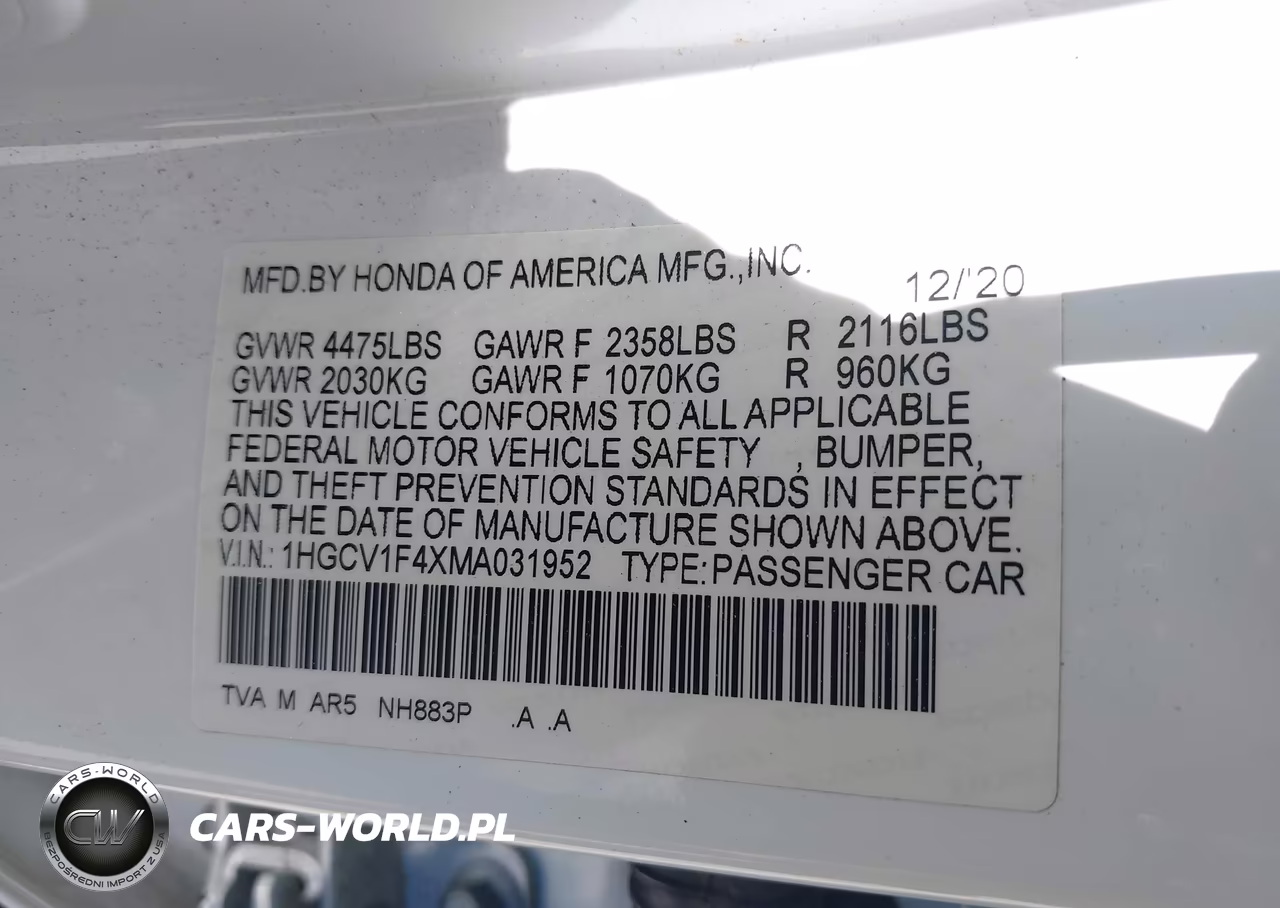 2021 Honda Accord Sport Special Edition VIN:1HGCV1F4XMA031952 - 9