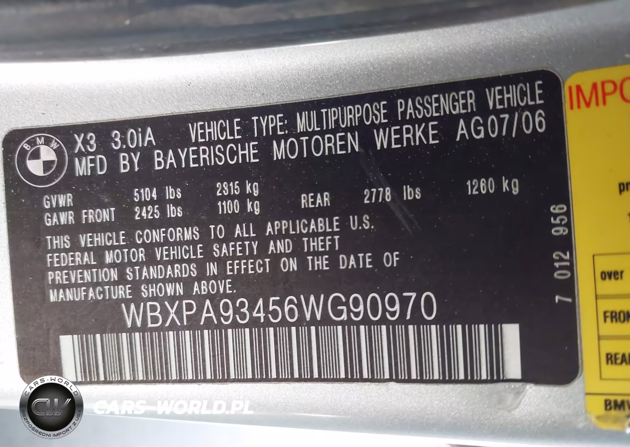 2006 BMW X3 3.0I VIN:WBXPA93456WG90970 - 9