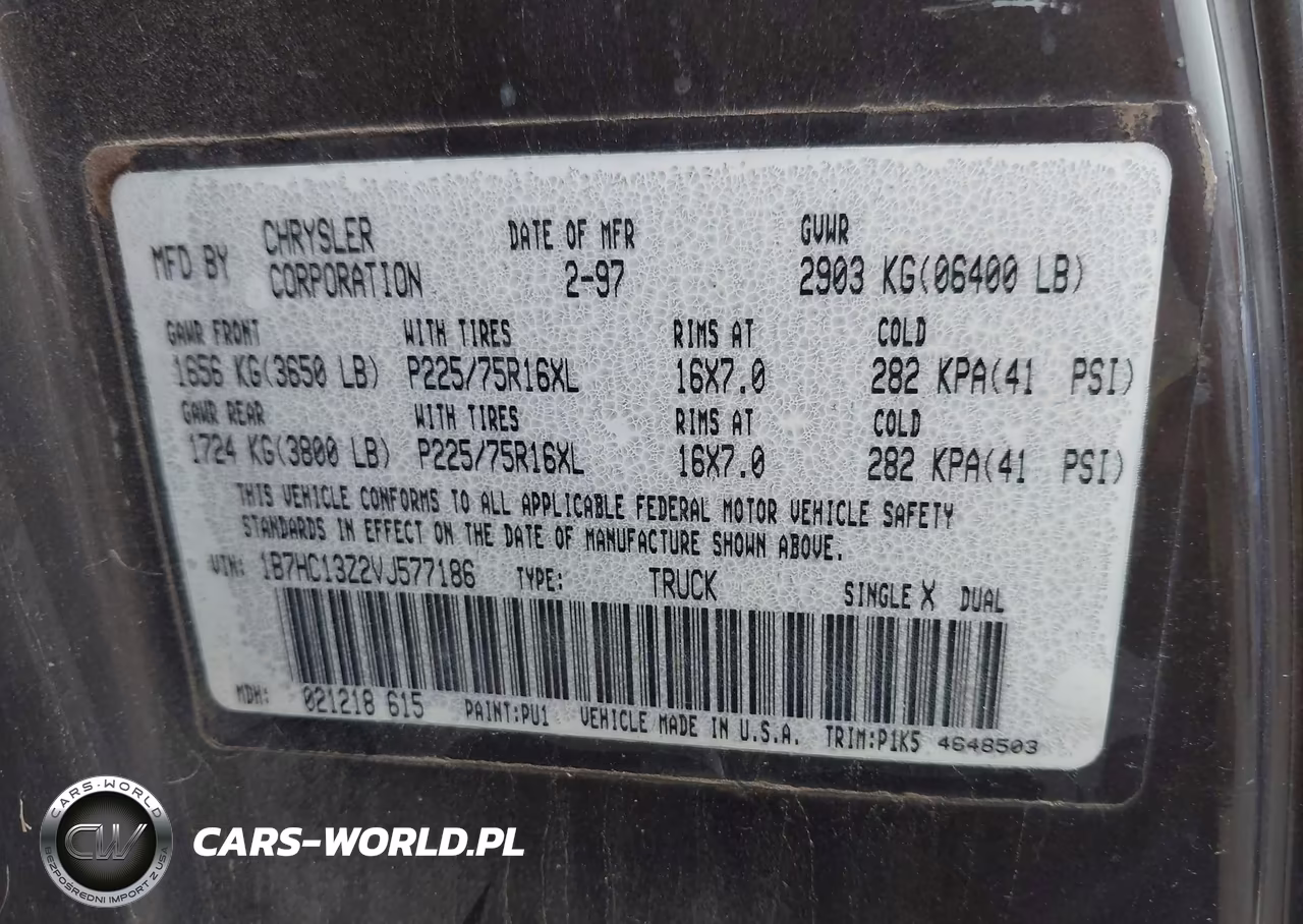 1997 Dodge Ram 1500 St VIN:1B7HC13Z2VJ577186 - 9