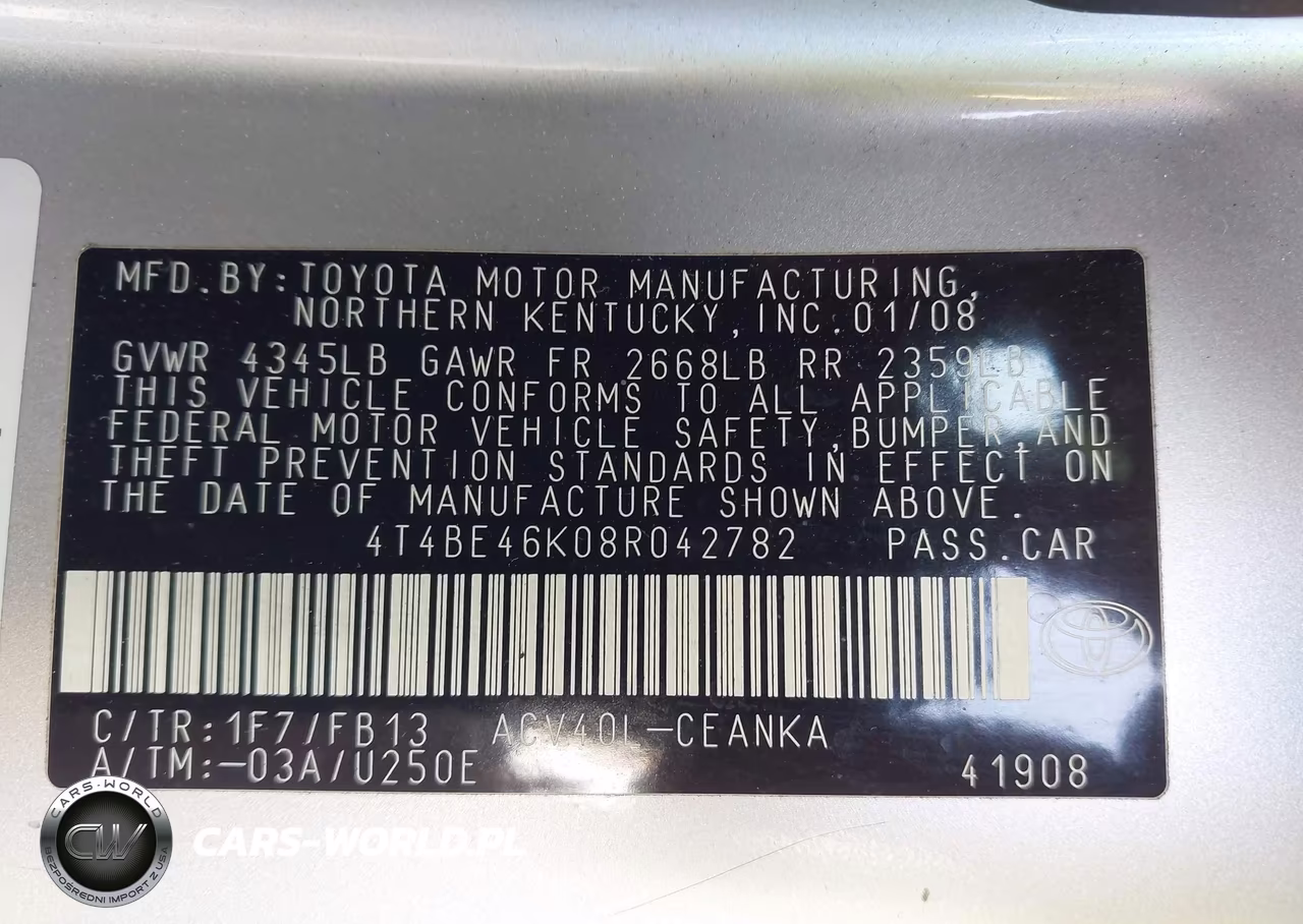 2008 Toyota Camry Le VIN:4T4BE46K08R042782 - 9