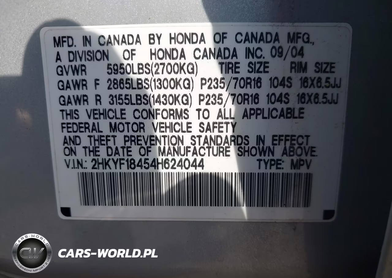 2004 Honda Pilot Ex VIN:2HKYF18454H624044 - 9