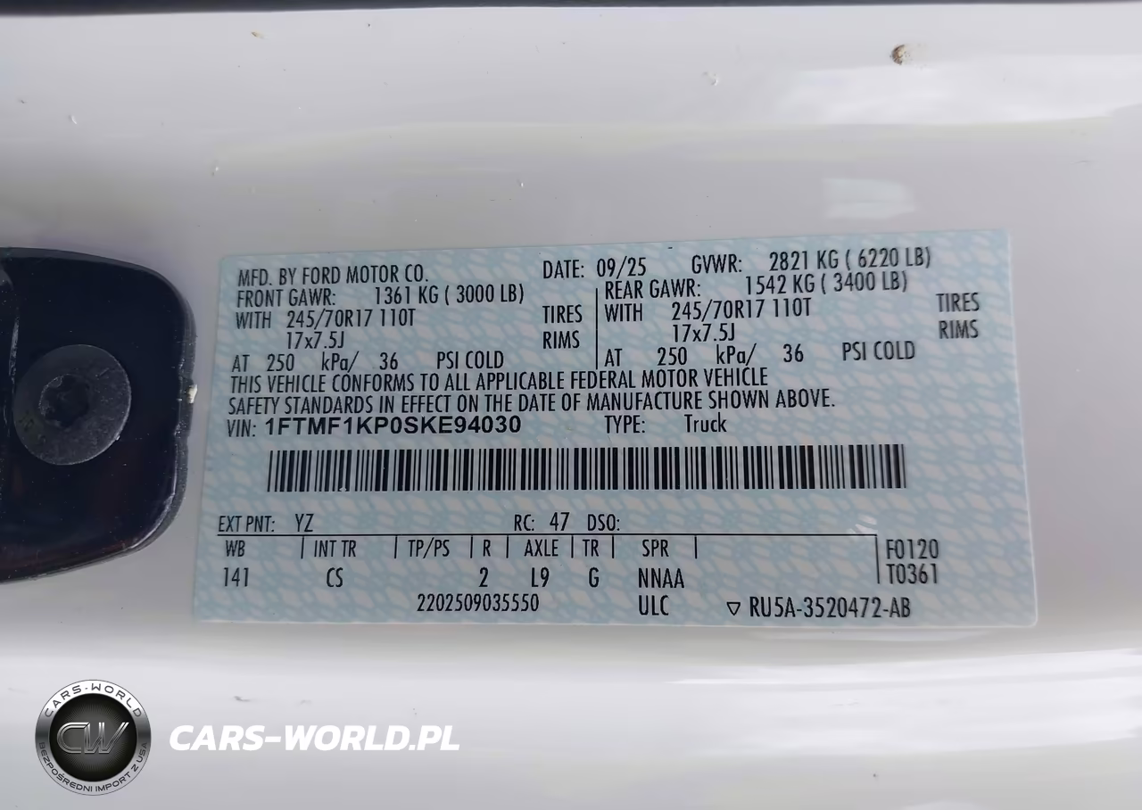 2025 Ford F-150 Xl VIN:1FTMF1KP0SKE94030 - 9