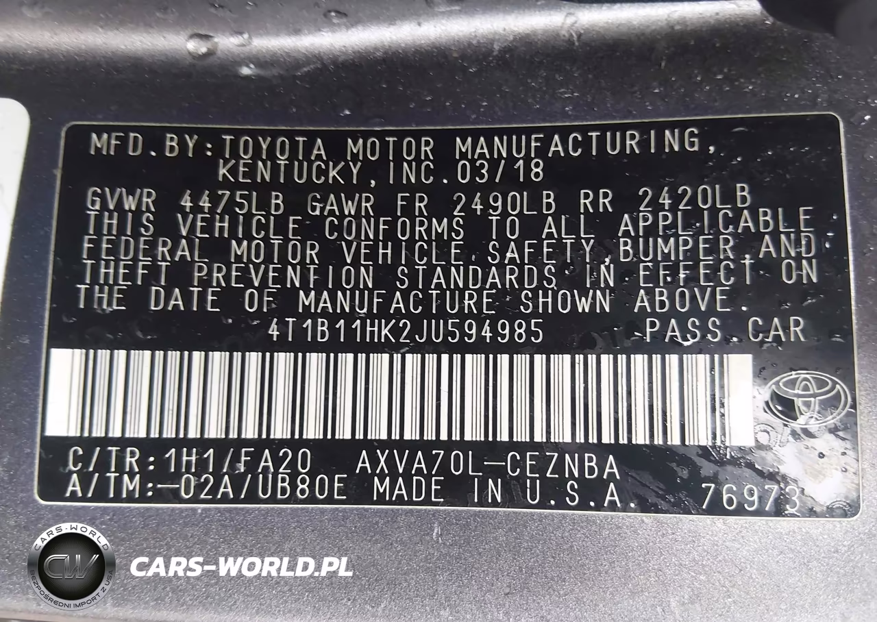 2018 Toyota Camry Le VIN:4T1B11HK2JU594985 - 9