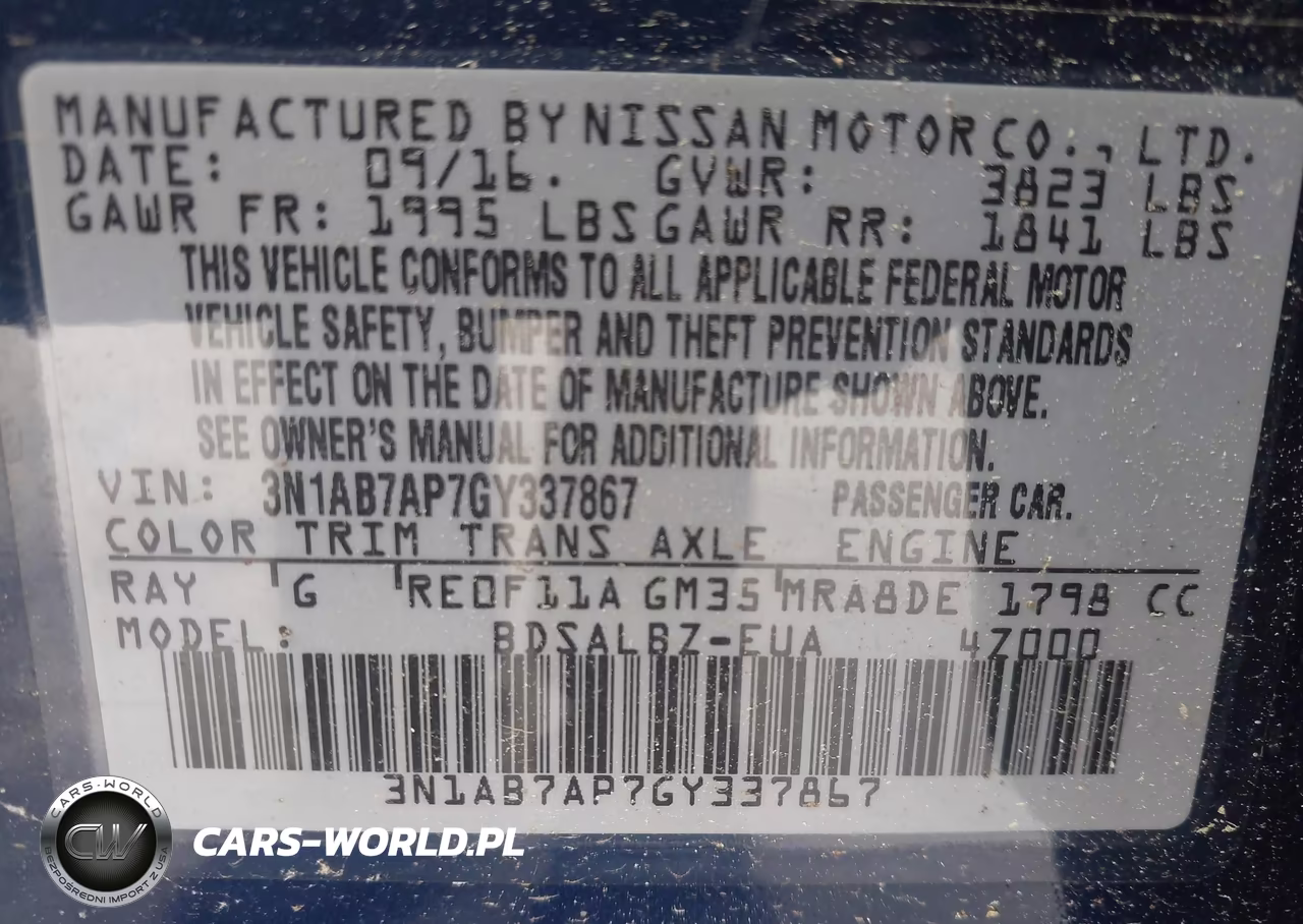 2016 Nissan Sentra S VIN:3N1AB7AP7GY337867 - 9