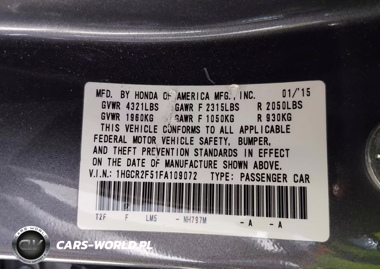 2015 Honda Accord Sport VIN:1HGCR2F51FA109072 - 9