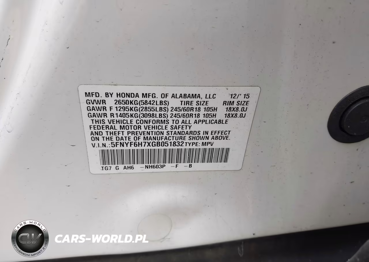2016 Honda Pilot Ex-L VIN:5FNYF6H7XGB051832 - 9